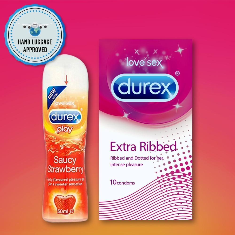 Pleasure Packs (Durex Strawberry 50ml, Extra Ribbed 10 Units)