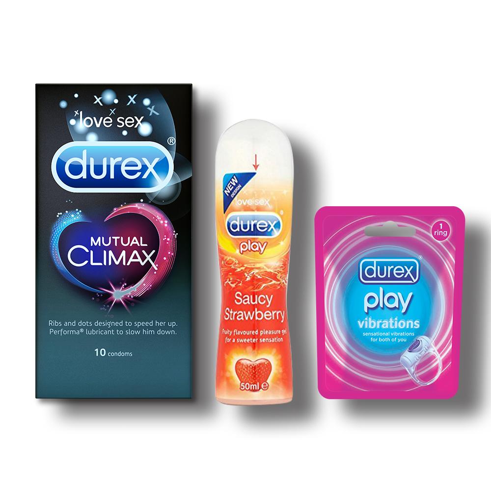 Durex Mutual Climax Condoms - 10s  with Strawberry Lubricant Gel - 50ml and Vibrating Ring