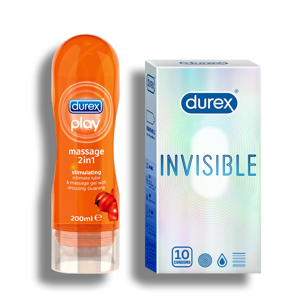 Durex Invisible Condom - 10 units with 2-in-1 Stimulating Massage lube - 200ml