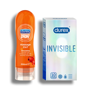Durex Invisible Condom - 10 units with 2-in-1 Stimulating Massage lube - 200ml