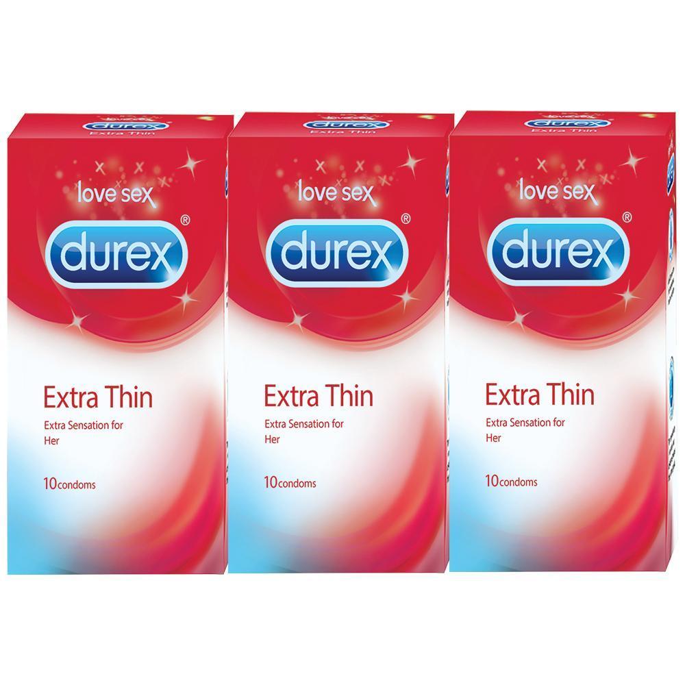 Durex Condoms, Extra Thin- 10 Units (Pack of 3)