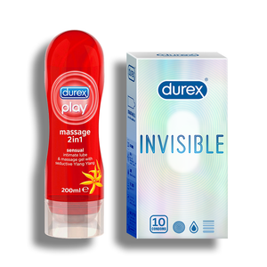 Durex Invisible Condom - 10 units with 2-in-1 Sensual Massage lube - 200ml