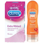 Pleasure Packs (Durex Stimulating 200ml, Extra Ribbed 10 Units)