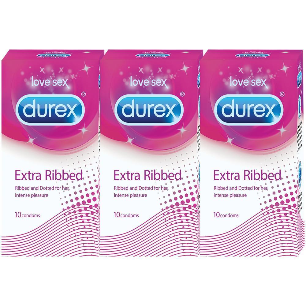 Durex Condoms, Extra Ribbed- 10 Units (Pack of 3)