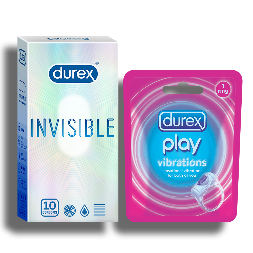Durex Pleasure Pack (Invisible Condom - 10 units with Play Vibrations Ring