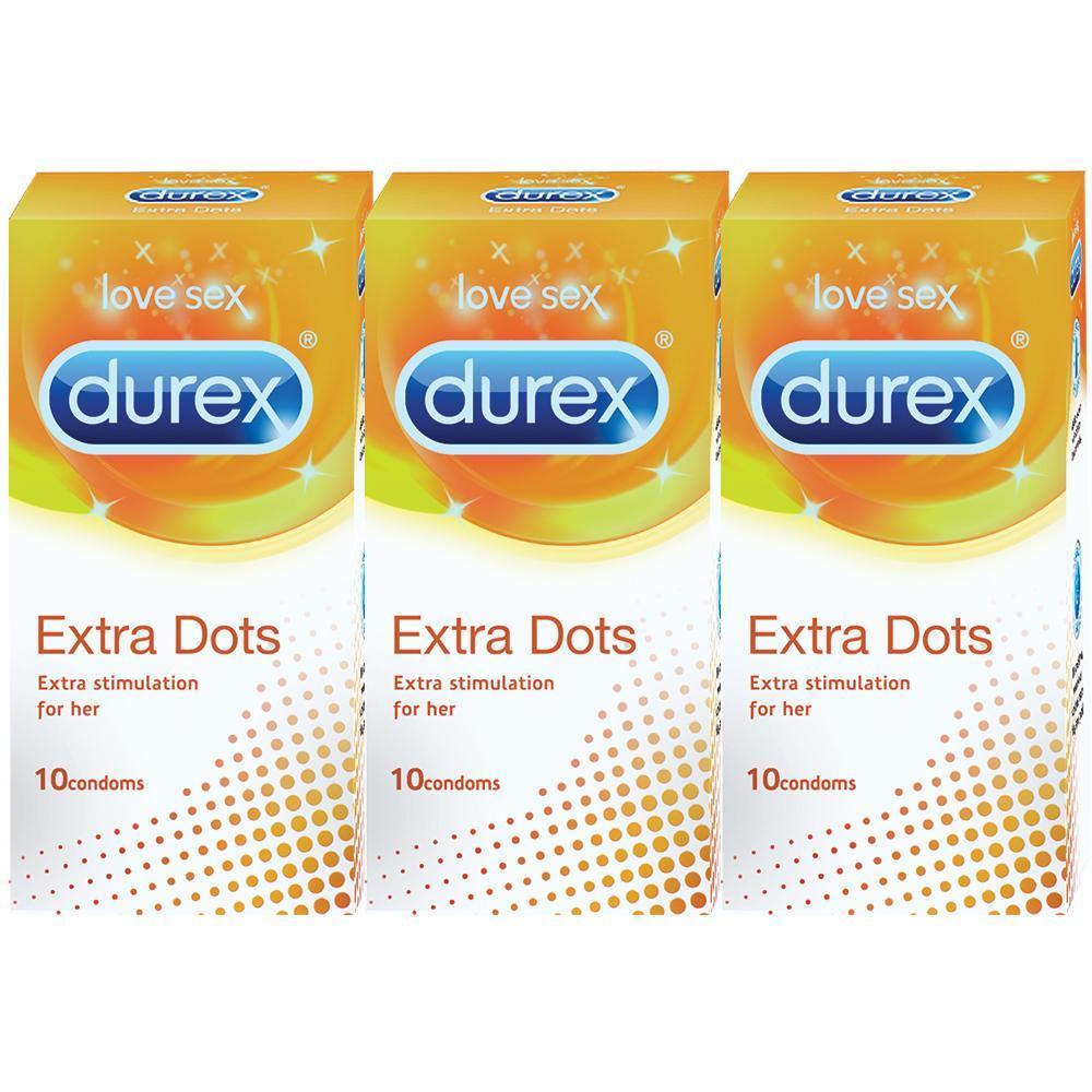 Durex Condoms, Extra Dots- 10 Units (Pack of 3)