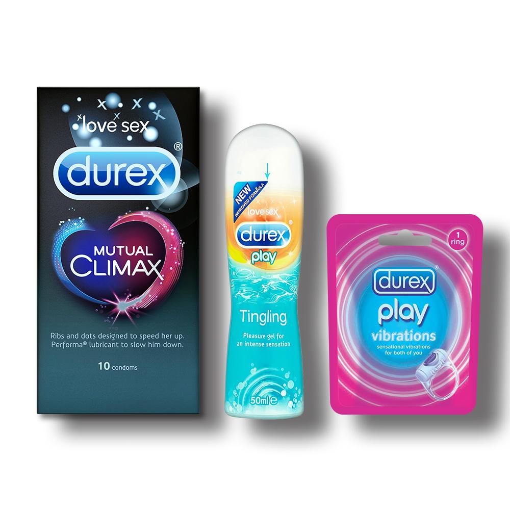 Durex Mutual Climax Condoms - 10s with Tingle Lubricant Gel, Tingle - 50ml and Vibrating Ring