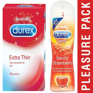 Pleasure Packs (Durex Strawberry 50ml, Extra Thin 10 Units)