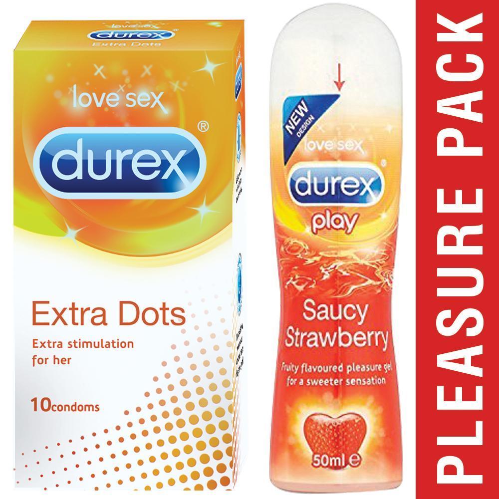 Pleasure Packs (Durex Strawberry 50ml, Extra Dots 10 Units)