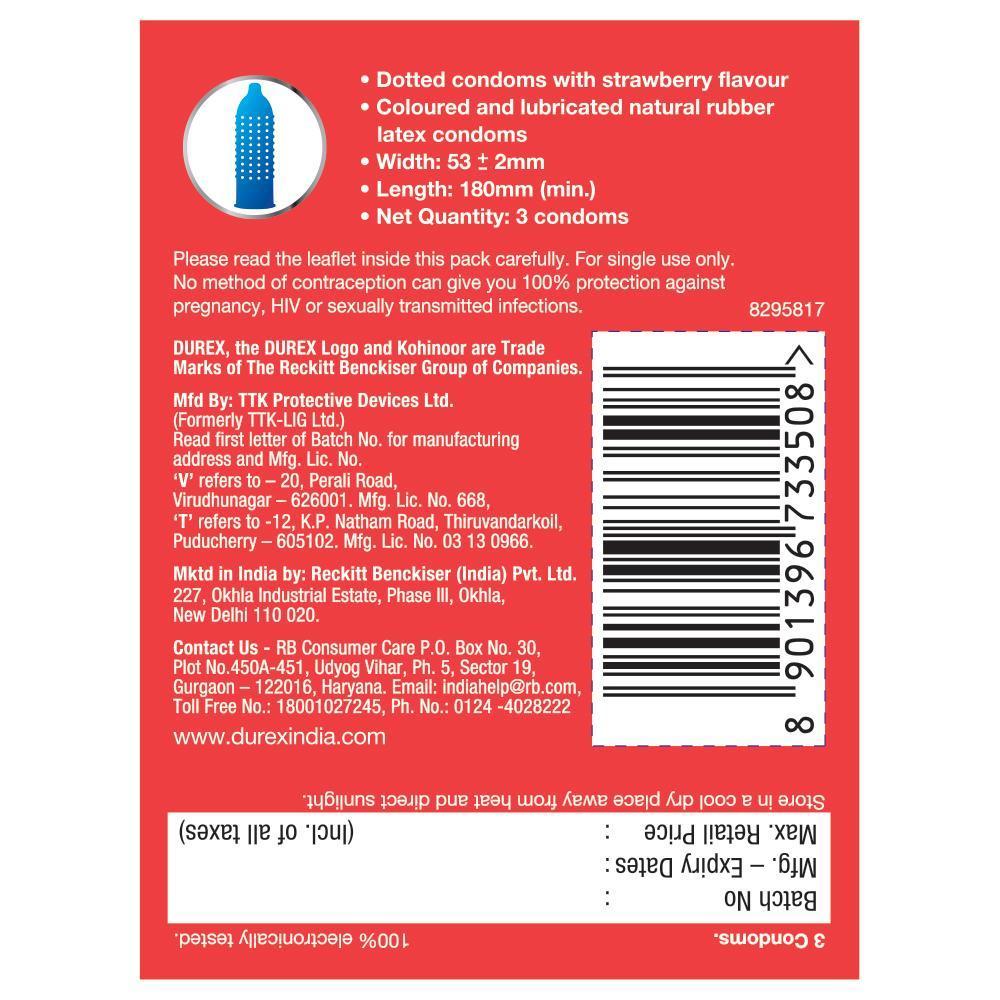 Kohinoor Condoms, Juicy Strawberry- 3 Units