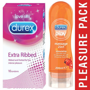Pleasure Packs (Durex Stimulating 200ml, Extra Ribbed 10 Units)