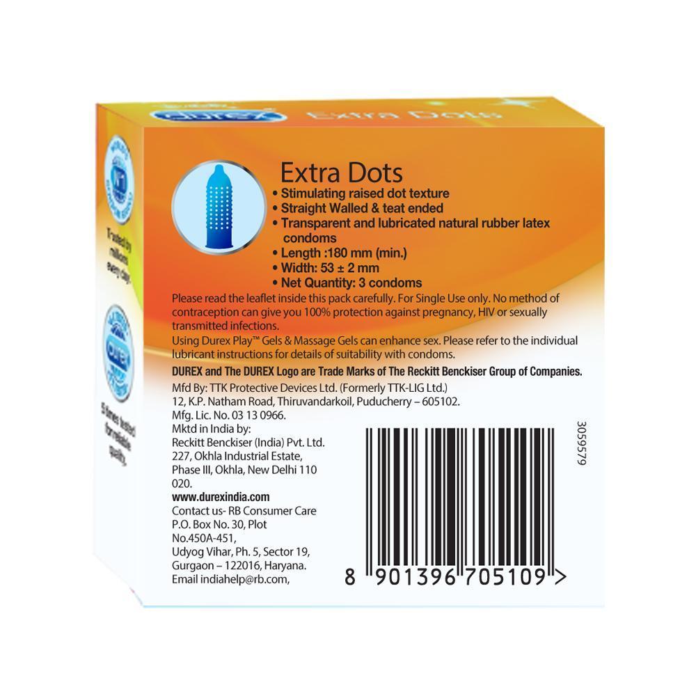 Durex Condoms, Extra Dots- 3 Units