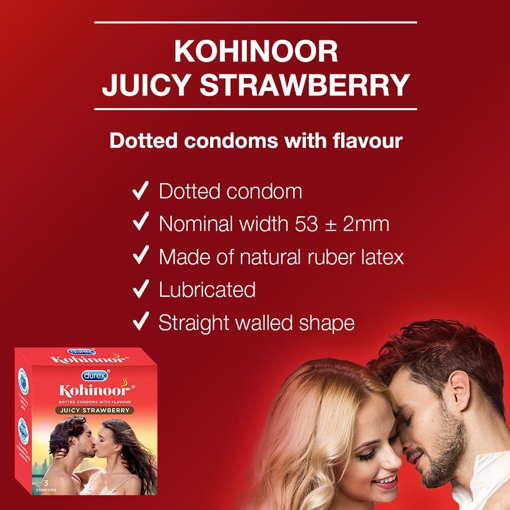 Kohinoor Condoms, Juicy Strawberry- 3 Units