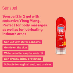 Durex Invisible Condom - 10 units with 2-in-1 Sensual Massage lube - 200ml