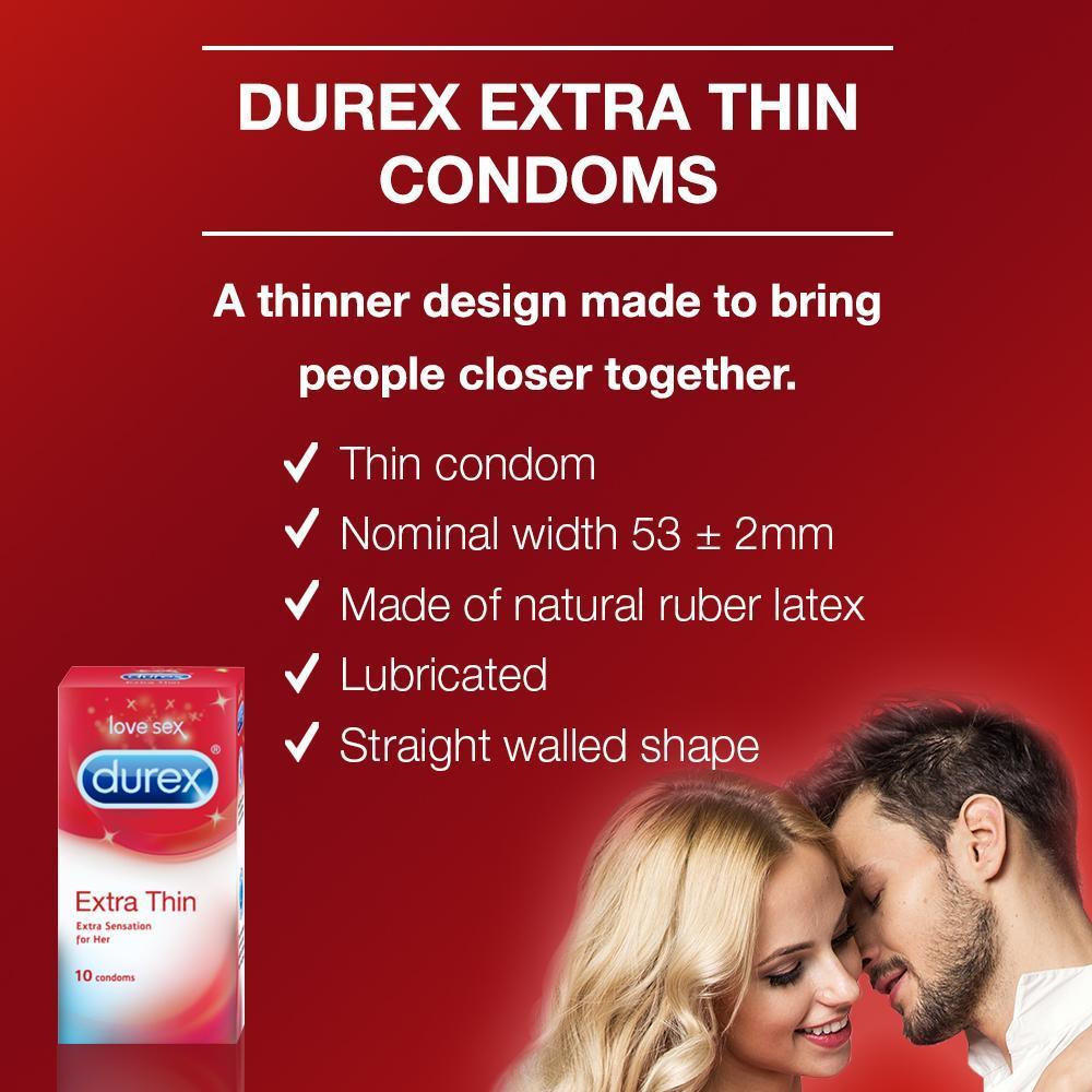 Durex Condoms, Extra Thin- 10 Units