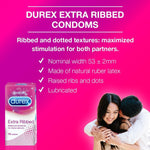 Durex Condoms, Extra Ribbed- 10 Units