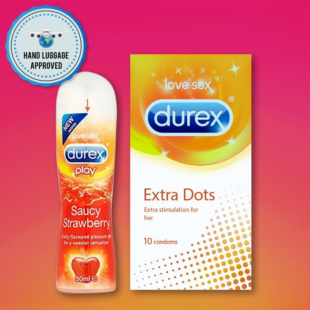 Pleasure Packs (Durex Strawberry 50ml, Extra Dots 10 Units)