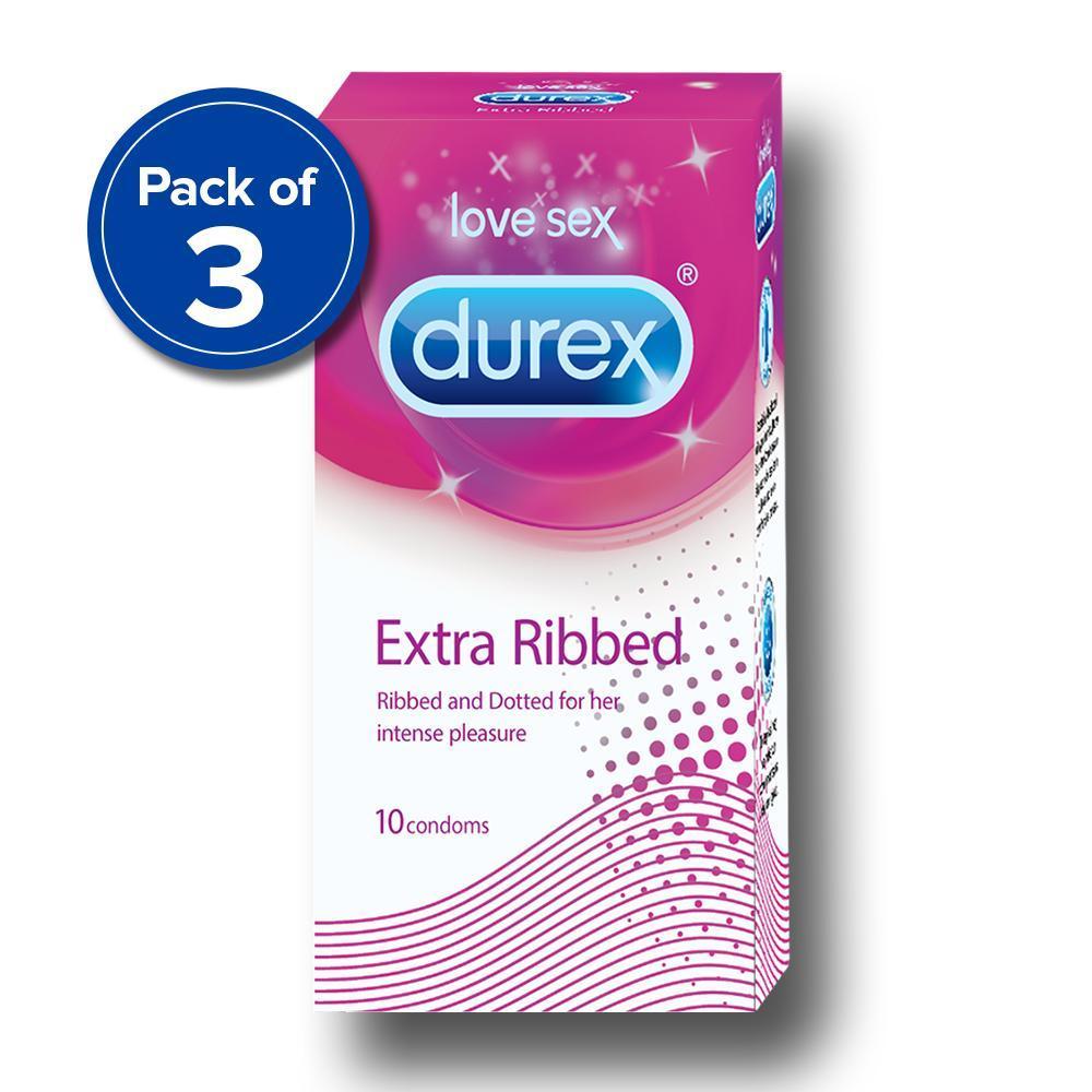 Durex Condoms, Extra Ribbed- 10 Units (Pack of 3)
