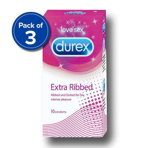 Durex Condoms, Extra Ribbed- 10 Units (Pack of 3)