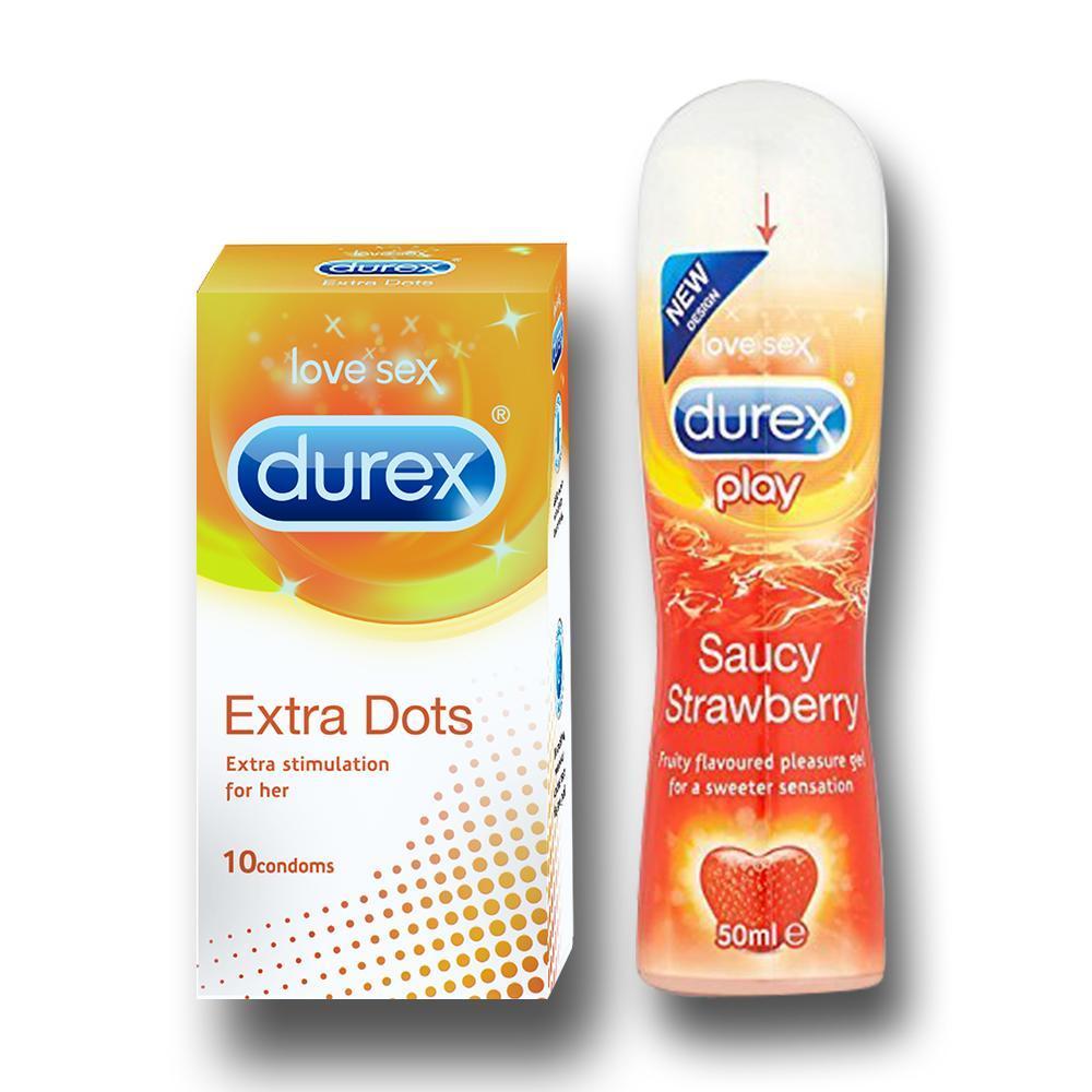 Pleasure Packs (Durex Strawberry 50ml, Extra Dots 10 Units)
