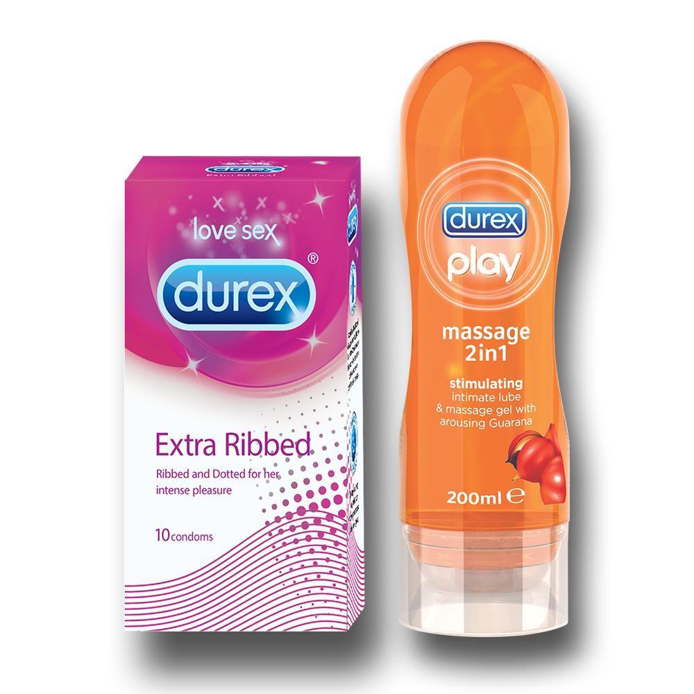 Pleasure Packs (Durex Stimulating 200ml, Extra Ribbed 10 Units)