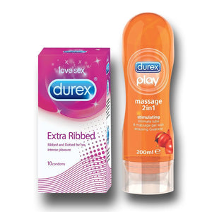 Pleasure Packs (Durex Stimulating 200ml, Extra Ribbed 10 Units)