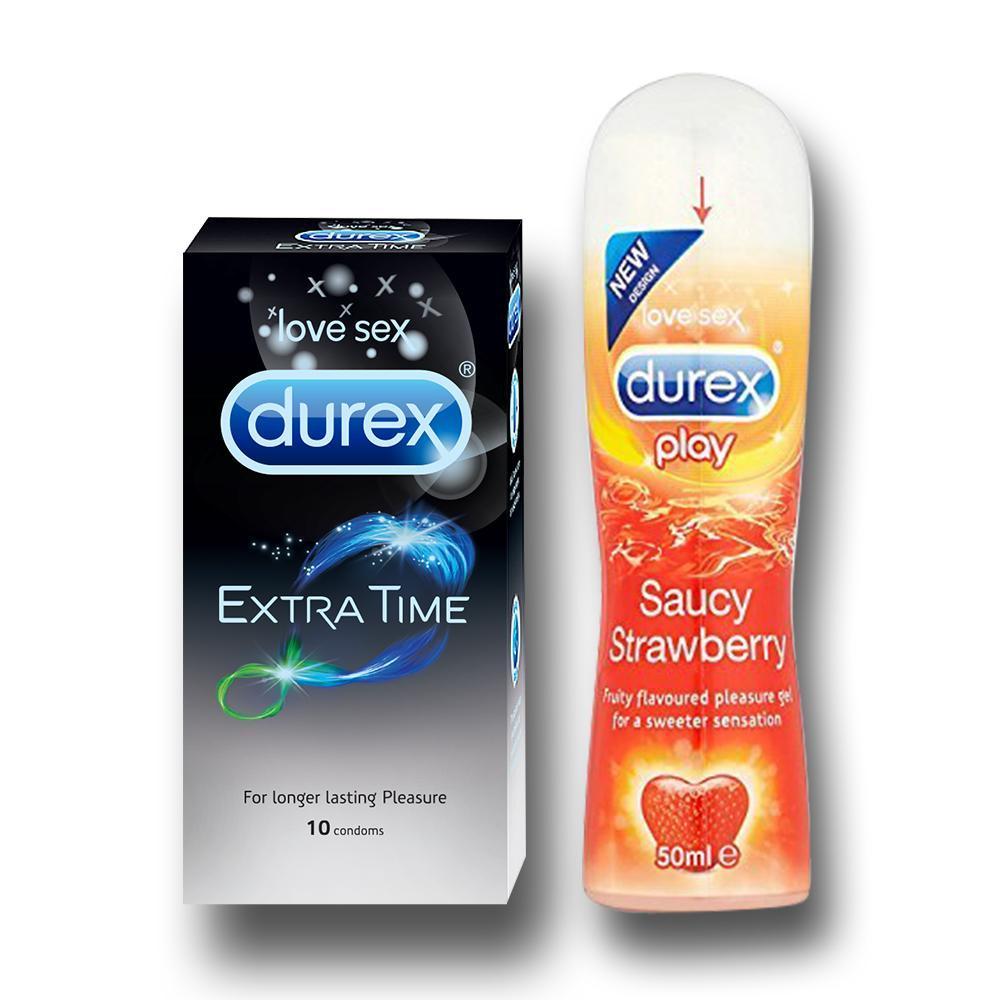Pleasure Packs (Durex Strawberry 50ml, Extra Time 10 Units)