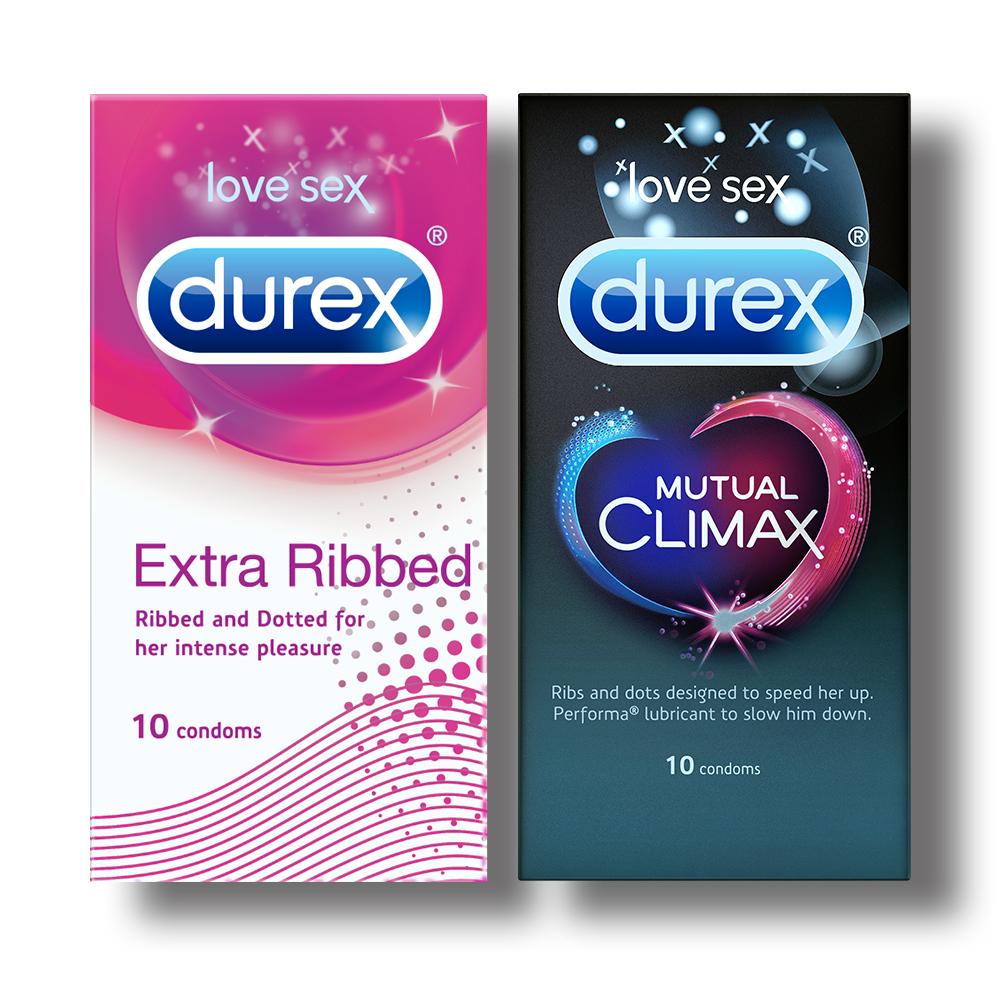 Durex Condoms, Extra Ribbed- 10 Units with Mutual Climax 10s