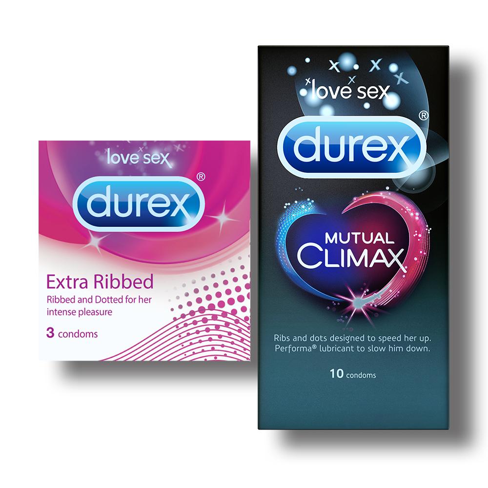 Durex Condoms, Extra Ribbed- 3 Units with Mutual Climax 10s