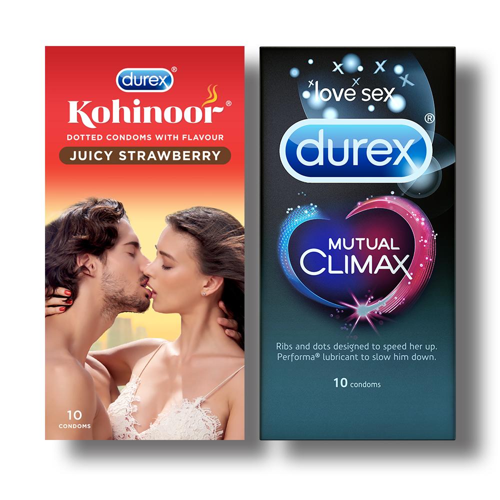 Kohinoor Condoms, Juicy Strawberry- 10 Units with Mutual Climax 10s