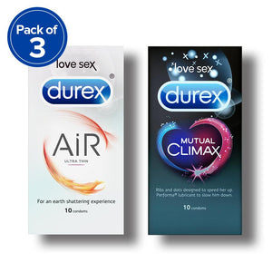 Durex Condoms, Air- 10 Units (Pack of 3) with Mutual Climax 10s