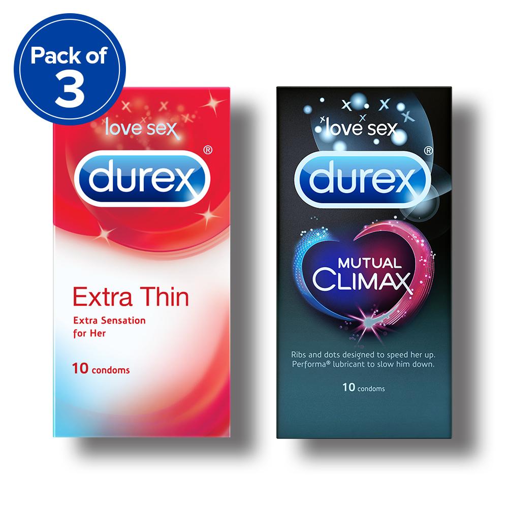 Durex Condoms, Extra Thin- 10 Units (Pack of 3) with Mutual Climax 10s