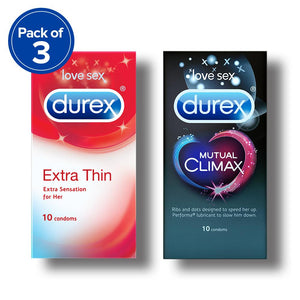 Durex Condoms, Extra Thin- 10 Units (Pack of 3) with Mutual Climax 10s