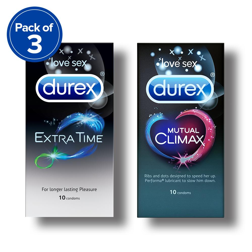 Durex Condoms, Extra Time- 10 Units (Pack of 3) with Mutual Climax 10s