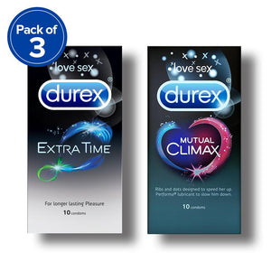 Durex Condoms, Extra Time- 10 Units (Pack of 3) with Mutual Climax 10s