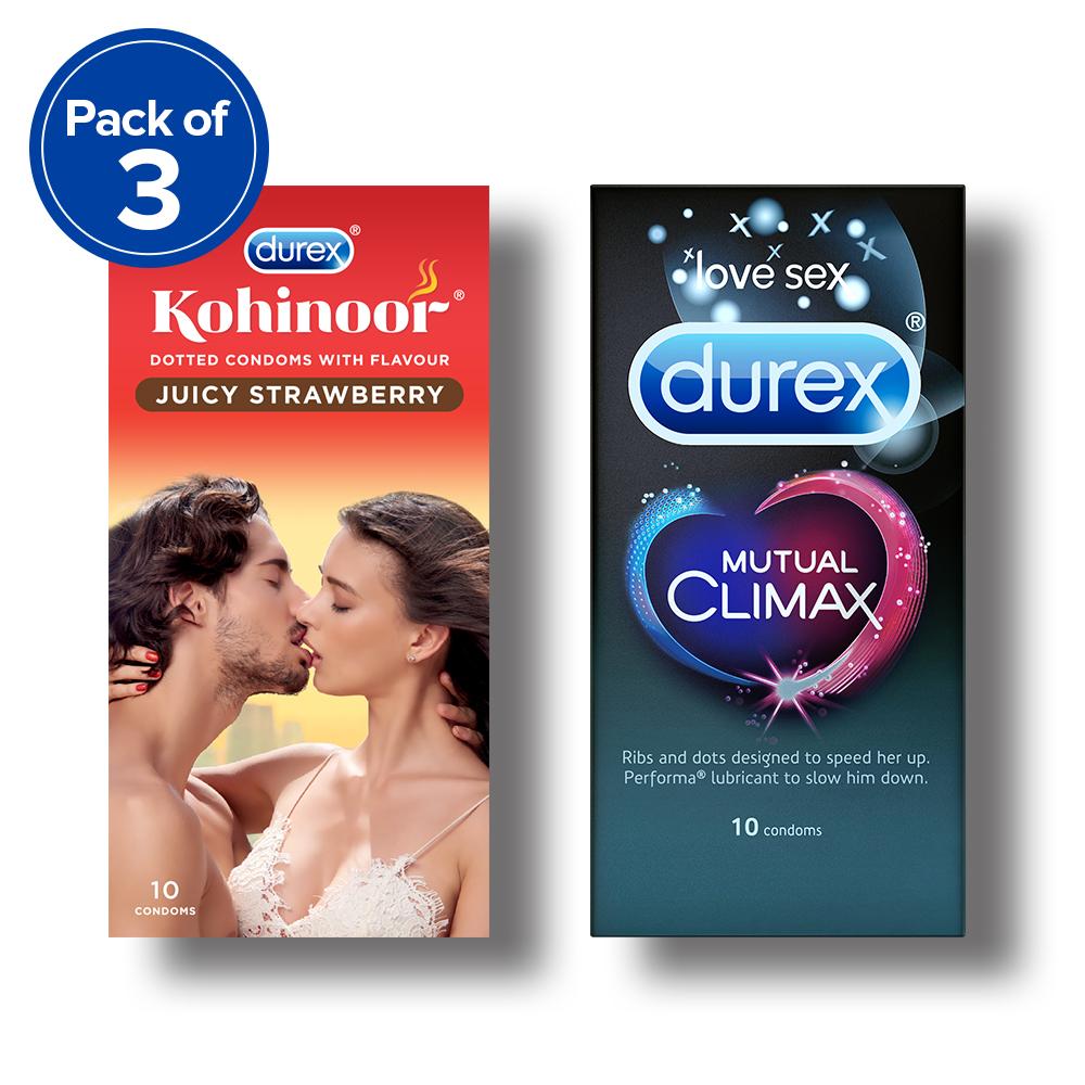 Kohinoor Condoms, Juicy Strawberry - 10 Units (Pack of 3) with Mutual Climax 10s