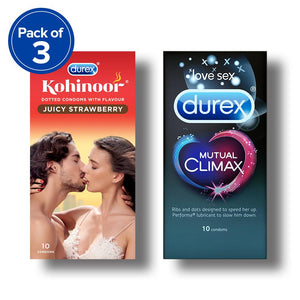 Kohinoor Condoms, Juicy Strawberry - 10 Units (Pack of 3) with Mutual Climax 10s