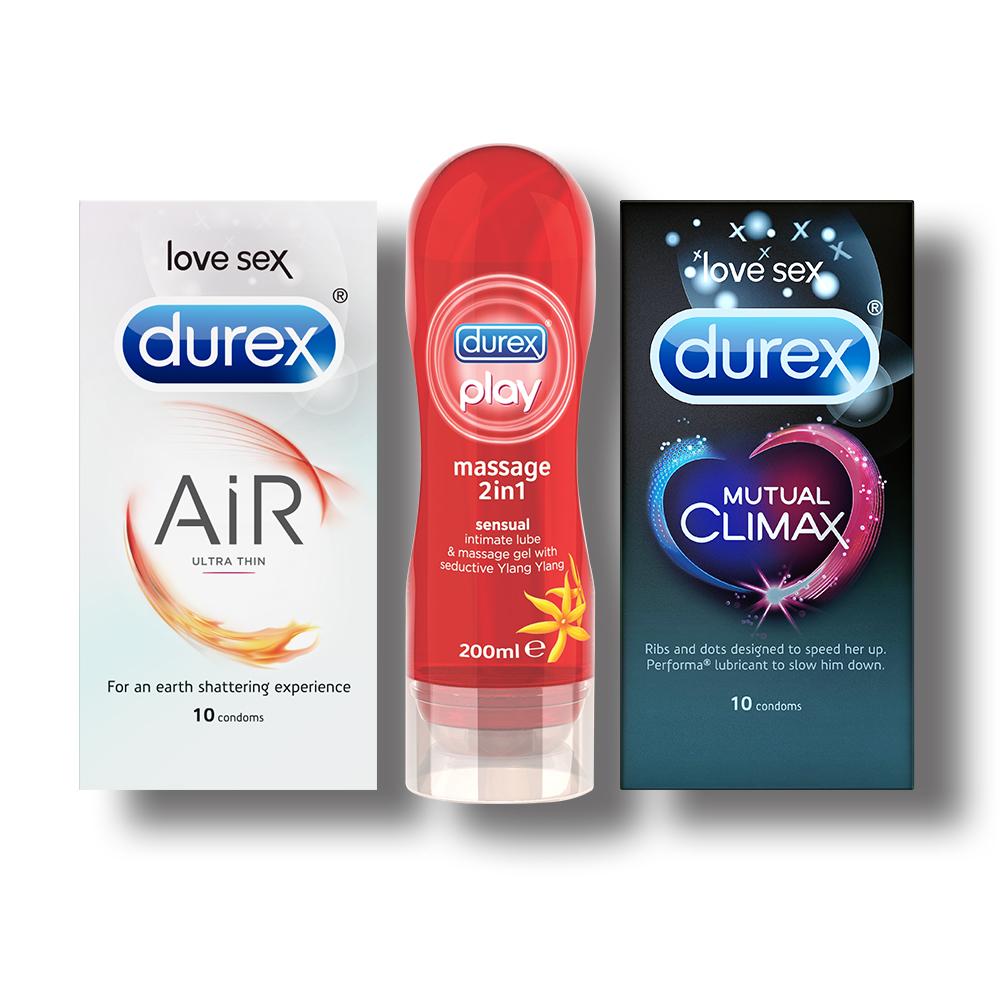 Pleasure Pack (Durex Sensual 200ml, Air 10 Units) with Mutual Climax 10s