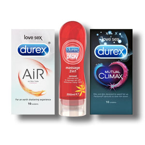 Pleasure Pack (Durex Sensual 200ml, Air 10 Units) with Mutual Climax 10s
