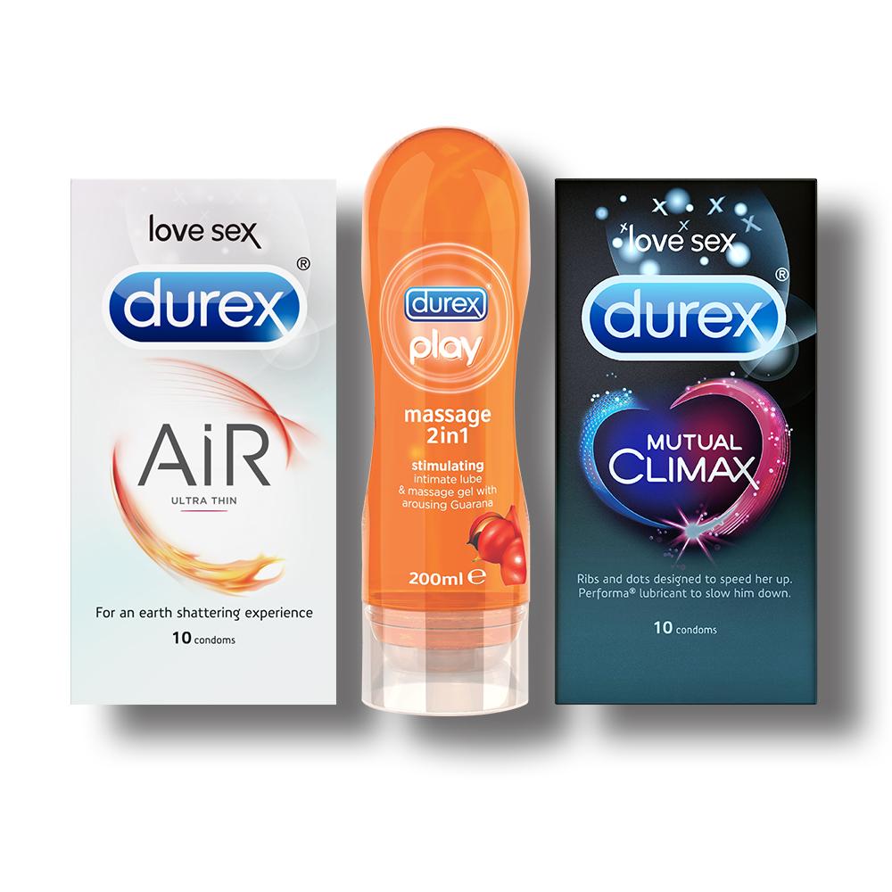 Pleasure Pack (Durex Stimulating 200ml, Air 10 Units) with Mutual Climax 10s
