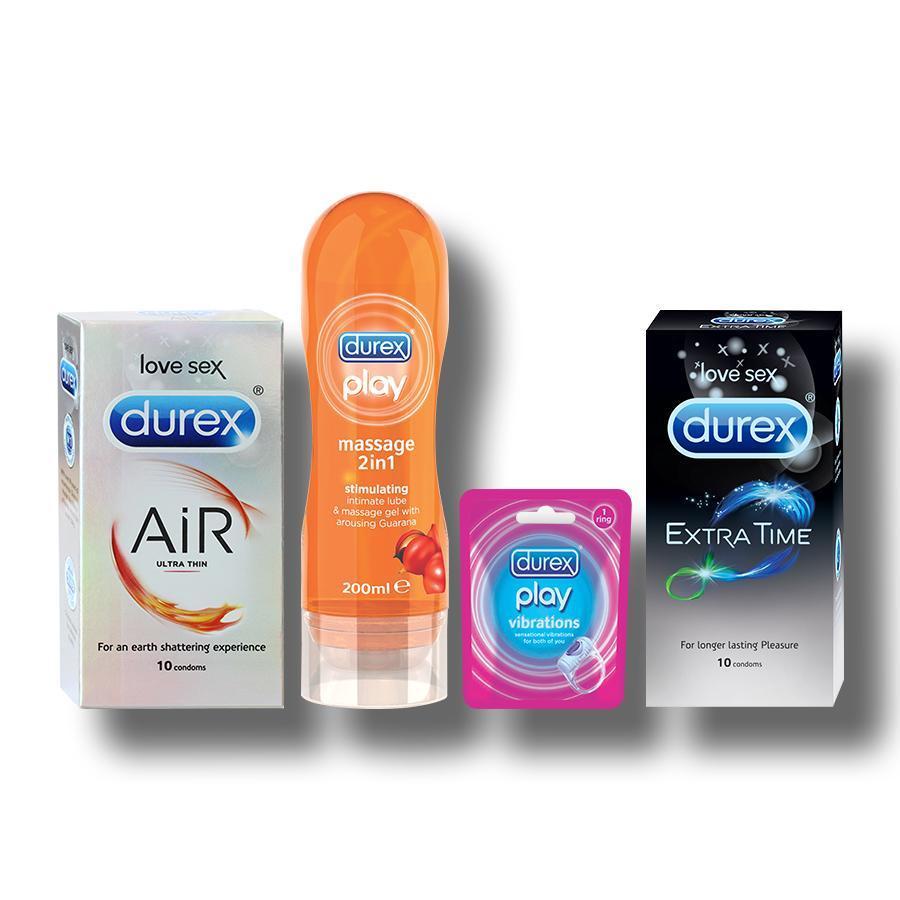 Wild Adventures (Condoms - Extra time & Air - 10 units each with Stimulating 2-in-1 lubricant massage gel 200ml & Ring)
